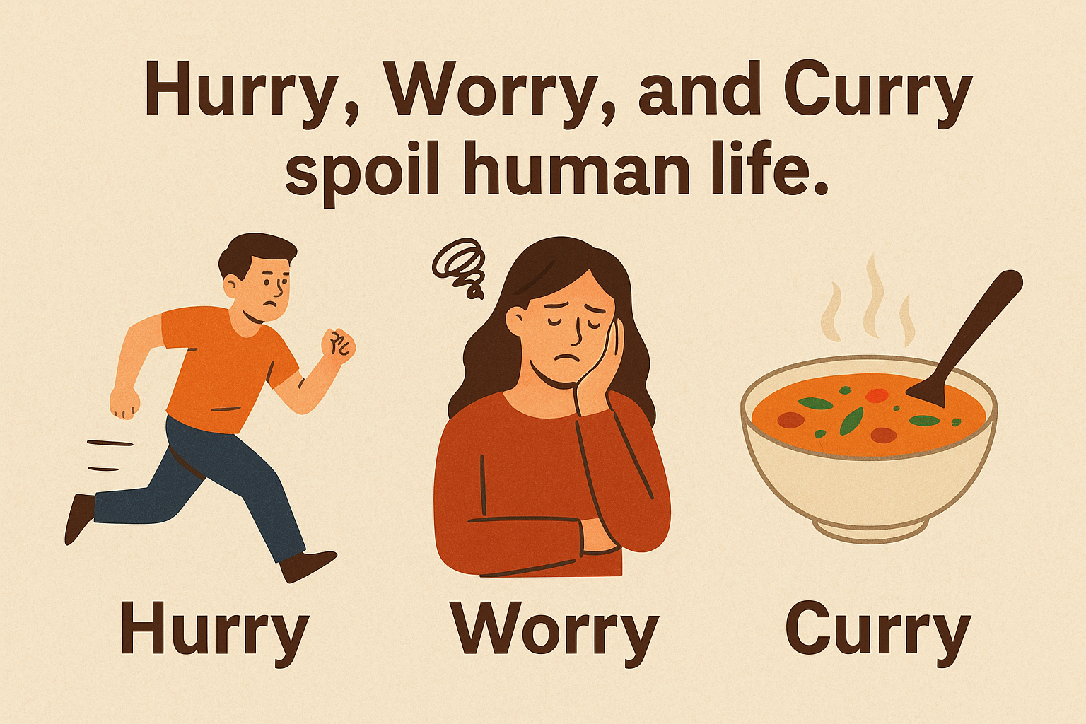 Hurry Worry and Curry Spoil Human Life The Hidden Recipe for a Happier You